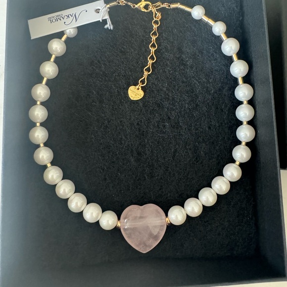NWT Nakamol Rose quartz heart perl necklace. - Picture 3 of 6